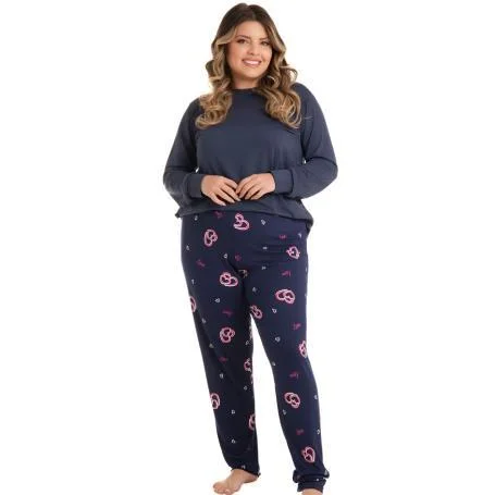 PIJAMA DE SUEDE ADULTO BLUSA LISA E CALÇA ESTAMPADA SORTIDA FEMININO