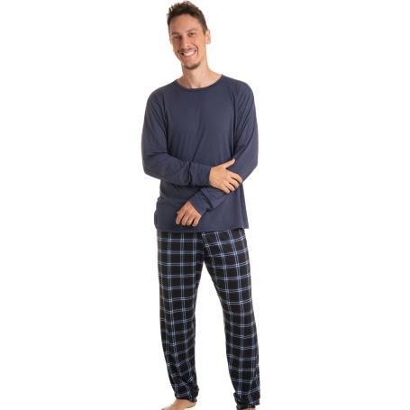PIJAMA DE SUEDE ADULTO BLUSA LISA E CALÇA ESTAMPADA SORTIDA MASCULINO