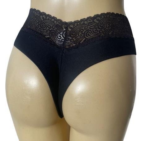 CALCINHA FIO CONFORTO DE COTTON COM RENDA NA CINTA